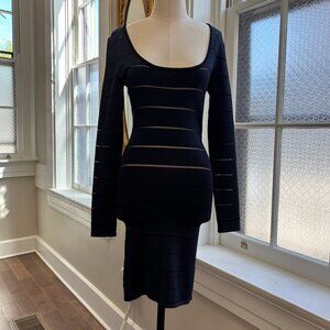 Long-Sleeved Navy Blue Striped Neiman Marcus Dress.